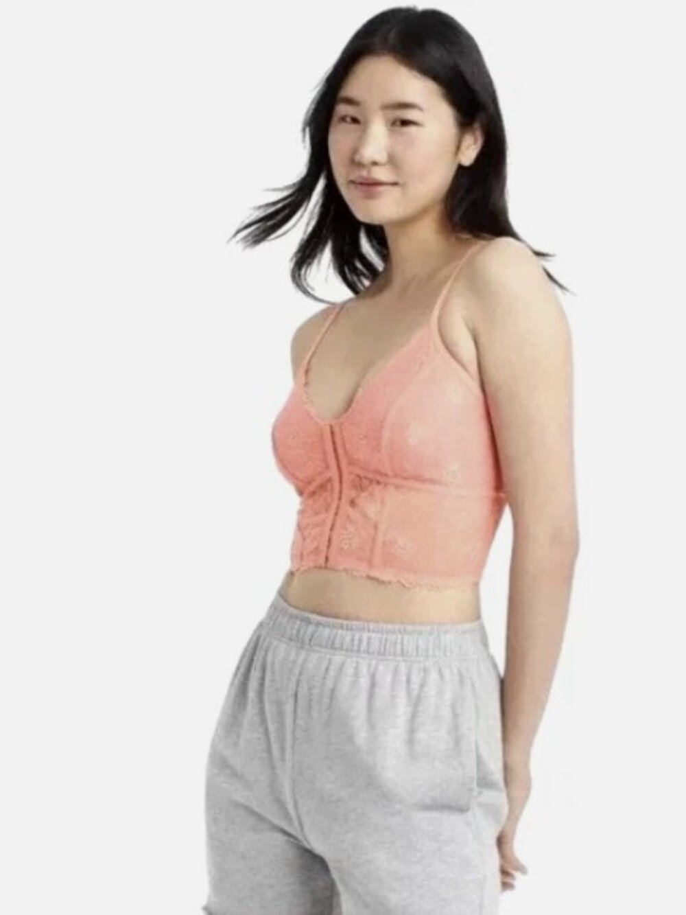 NWT Colsie Peach Lace Front Closing Bralette Size XL